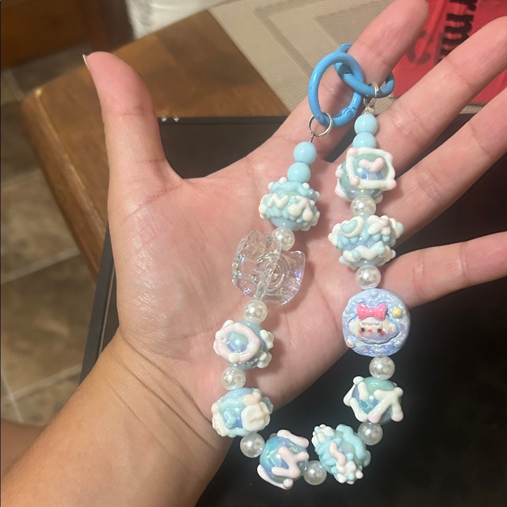 Blue Pastel Beaded phone chain  Charm